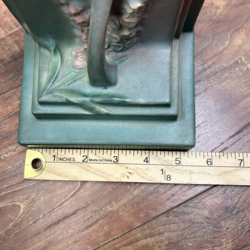 Roseville Pottery Foxglove Bookends Art‎ Pottery Ceramic Green Pink 5.75